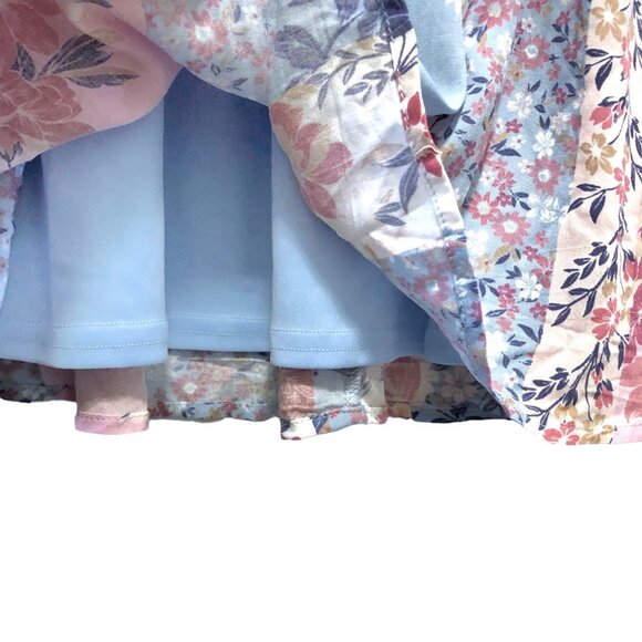 Andree By Unit Blue Pink Floral V-neck Dolman Sleeve Elastic Waist Dress M - Picture 8 of 9